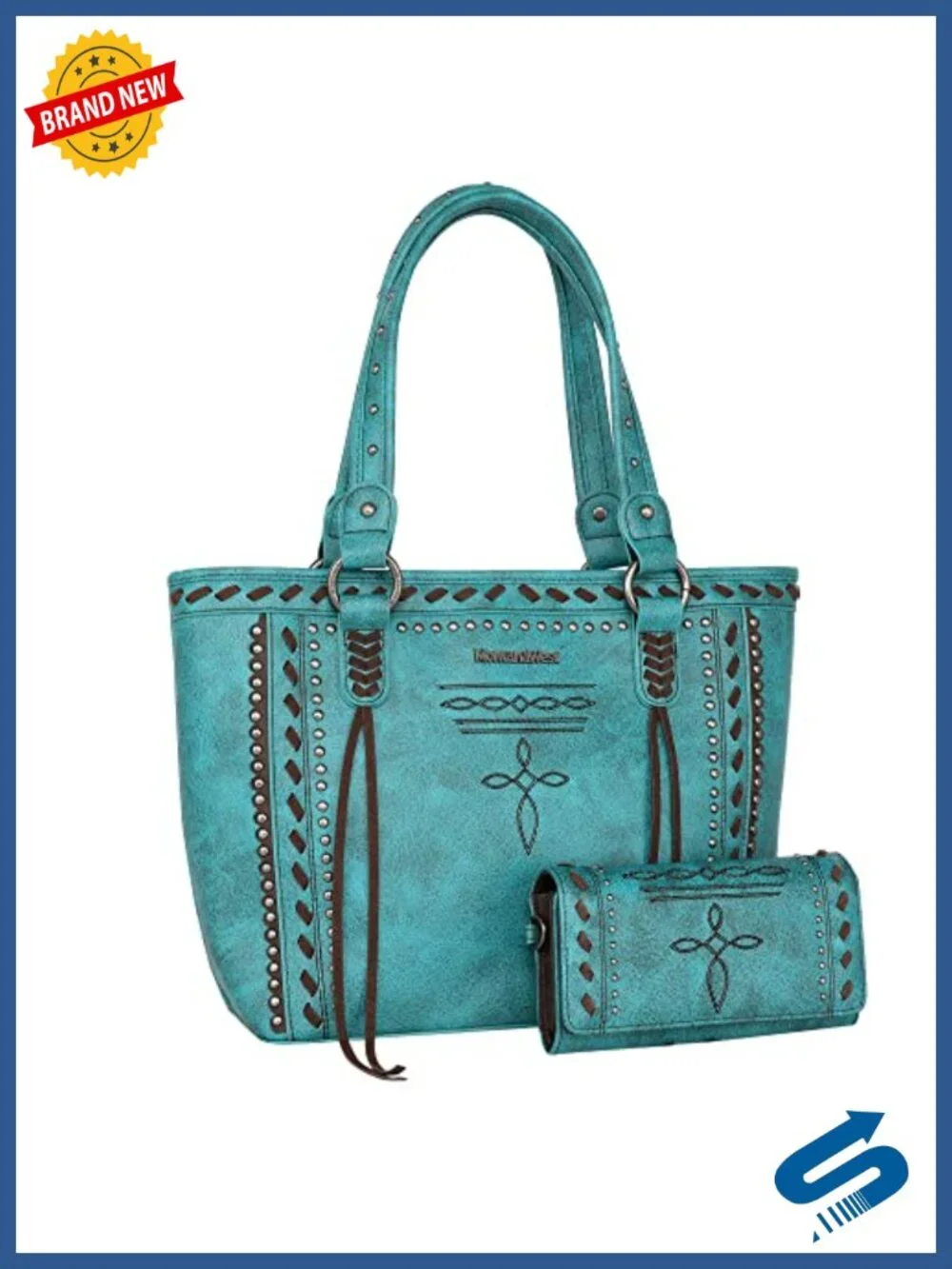 Western Tote Bag with Wallet Vegan Leather Studded Shoulder Handbag